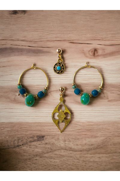 dela otantik Multiple green studded earrings Handmade beaded 4-piece earrings authentic bohemian ring dangle earrings jewelry