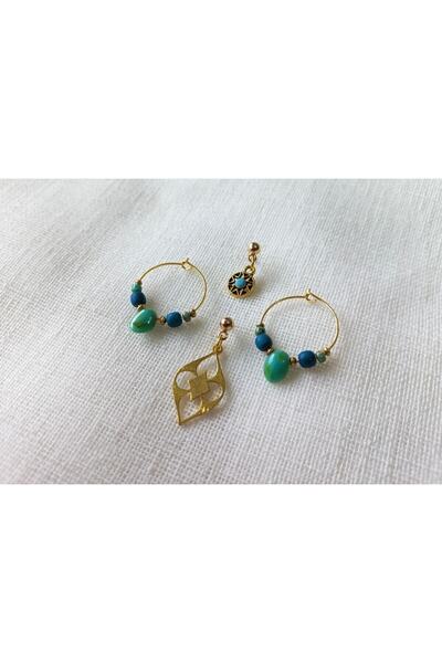 dela otantik Çoklu yeşil taşlı küpe El yapımı boncuklu 4lü küpe otantik bohem halka sallantılı earrings jewelry