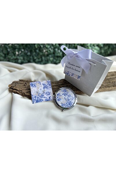 DDM Mavili İnci Küpe Ayna Karton Çanta