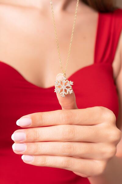 Ayenci 925 Ayar Gümüş Pırlanta Taşlı Kar Tanesi Gold Rodyum Kaplama Kadın Hed...