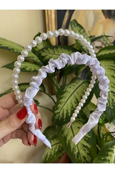 CSR AKSESUAR مجموعة من 2 تيجان من الساتان واللؤلؤ