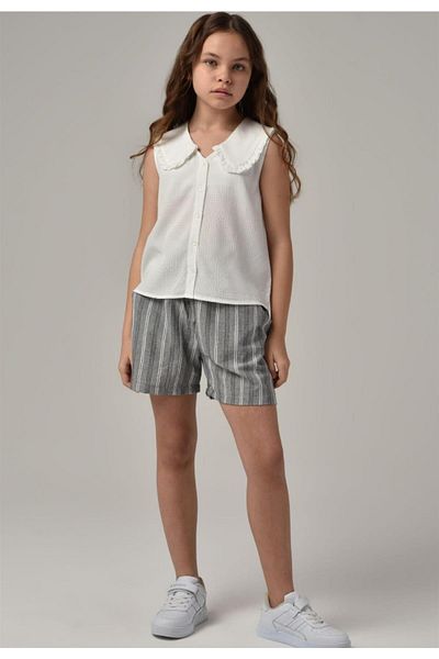 Çikoby Girl's Woven Striped Comfortable Fit Shorts