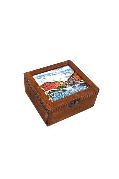 t tun's woods Ξύλινο ρετρό κουτί με εικόνα σε στυλ Van Gogh 15cm x 15cm Πλάτος 6cm Ύψος