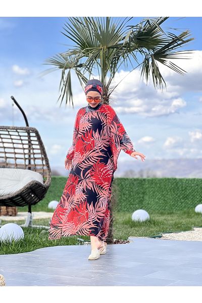 ButikKardelen Camelya Hijab με μοτίβο πάνω από το μαγιό