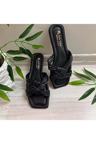 New Optimal Holmen Thick Cross Knotted Slippers Black