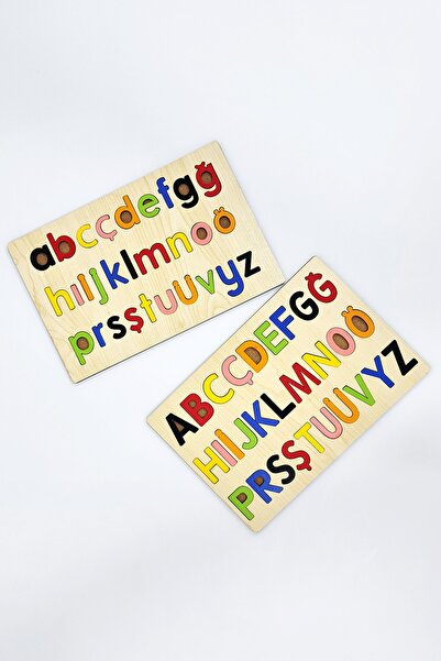 metafortoys Ahşap 2 Parça Türkçe Küçük Harfler + Büyük Harfler Alfabe Bultak Seti (2Lİ SET)