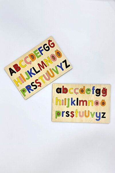 metafortoys Ahşap 2 Parça Türkçe Küçük Harfler + Büyük Harfler Alfabe Bultak Seti (2Lİ SET)