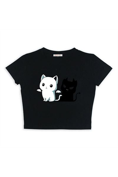 Touz Σχέδιο Black Crop Eyl Angel και Devil Cat