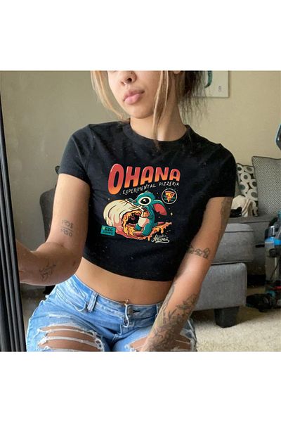 Touz Ohana Printed Zolid Wear Black Crop Top