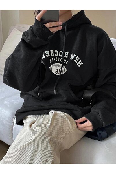 MOONBULL سويت شيرت بقلنسوة كبير الحجم مطبوع من روشيل للجنسين