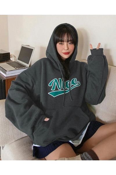 MOONBULL Übergroßes, bedrucktes Unisex-Kapuzensweatshirt