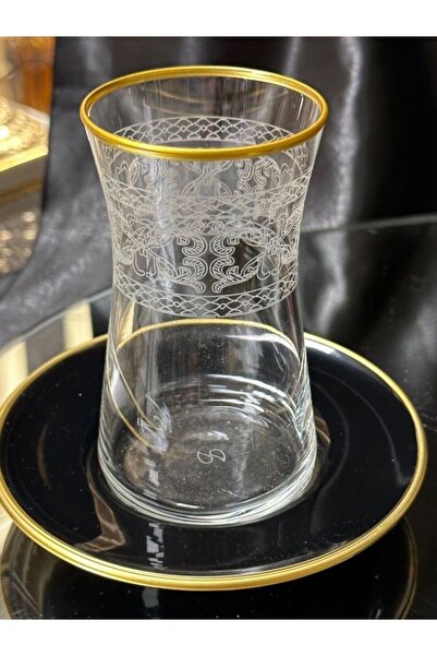 NH Art Collection Çay Seti Heybeli Siyah Tabakli Mat Altin Agiz Bant Cay Seti...