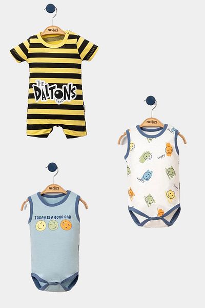 Necix's Dalton And Smile Triple Summer Jumpsuit 0-3 Months Set of 3 Newborn Baby Set with Strap Gift!!!..