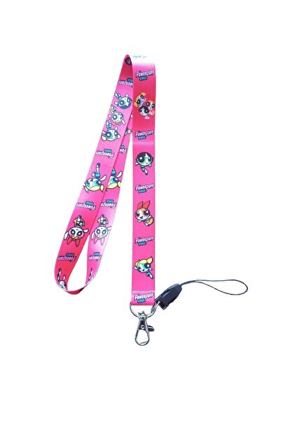 DODO BONE Power Puff Girls Pembe Kart Askı Ipi; Yaka Askı Ipi, Boyun Askı, Te...