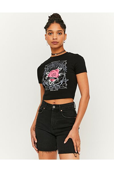 Jose Clothing Crop Top pentru damă cu imprimeu alb - Bluză cu mânecă scurtă