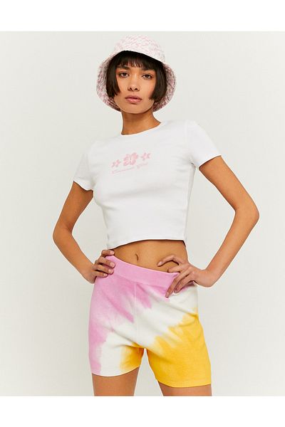 Jose Clothing Λευκό εμπριμέ γυναικείο Crop Top - Κοντομάνικη μπλούζα που εφαρμόζει στο σώμα
