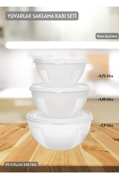 Jet's Home 3’lü Yuvarlak Saklama Kabı Seti Hava Geçirmez BPA FREE