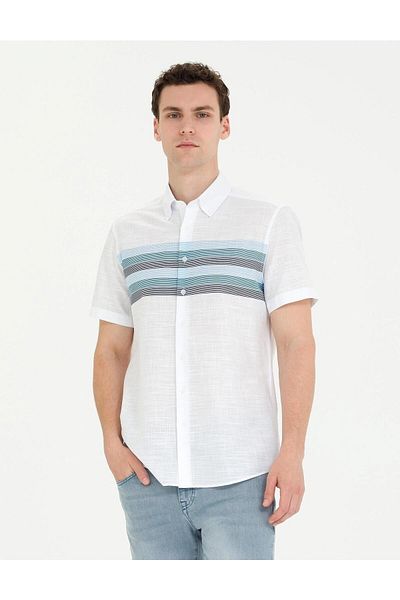 Pierre Cardin Μπλε Navy Slim Fit Κοντομάνικο πουκάμισο