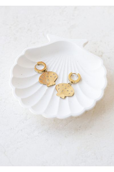CHARMLUCKY Steel Jewelled Seashell Earrings