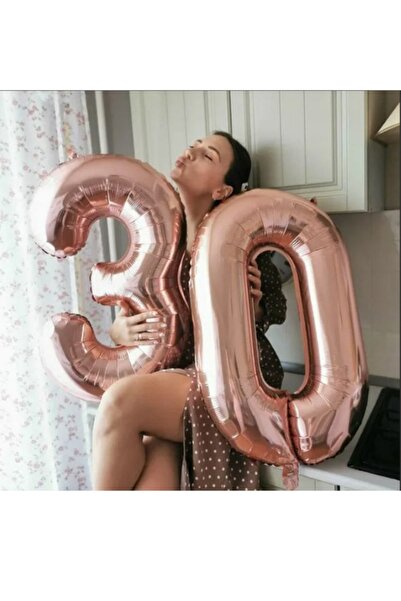 mypartyready 30 Yaş Rose Gold Renk Folyo Helyum Balon 34" 76 Cm 30 Yaş Doğum ...