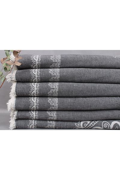 Kayra Export بطانية بيكيه مزخرفة باللون الأسود، بطانية منسوجة، بطانية قطنية 200x220 سم، هدية عيد الحب،