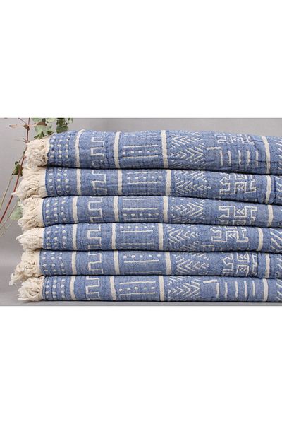 Kayra Export Saks Blue Table Blanket, Pique, 140x190 cm Cotton Blanket, Sofa Blanket, Hand Woven Pique Blanket,