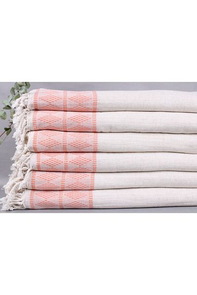 Kayra Export بطانية مزدوجة من الكتان باللون البرتقالي مقاس 220 × 250 سم