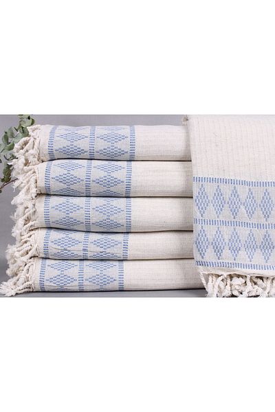Kayra Export بيكيه ساكس أزرق 220x250 سم كتان بيكيه بطانية مزدوجة