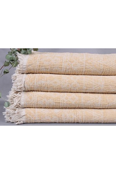 Kayra Export غطاء أريكة الخردل، هدايا وصيفة العروس، بطانية قطنية مقاس 230 × 245 سم، هدية الزفاف،