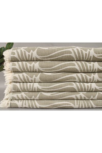 Kayra Export غطاء ديكور من القطن بيكيه باللون الأخضر الكاكي مقاس 150 × 180 سم