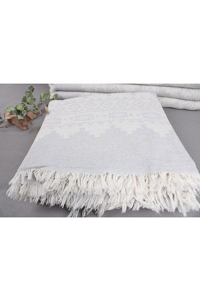 Kayra Export طقم سرير غطاء ديكور كبير من القطن باللون الرمادي الفاتح - 200x230 سم