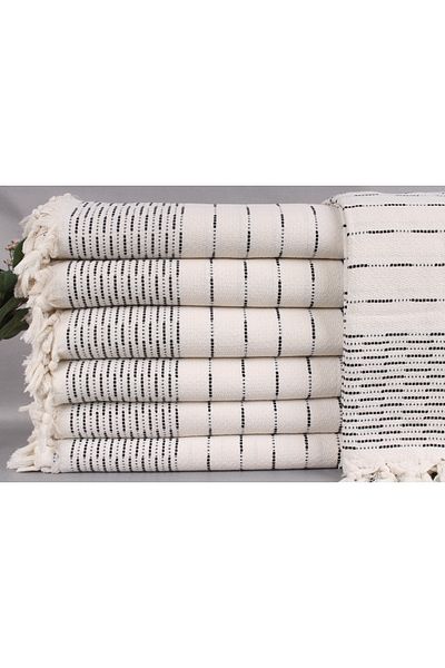 Kayra Export مفرش سرير مزخرف من القطن باللون الأسود مقاس 230 × 245 سم