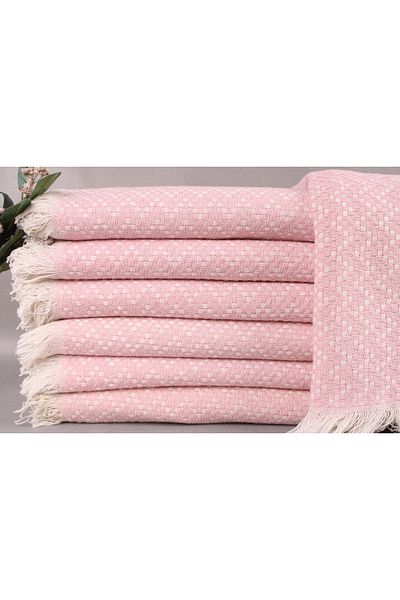 Kayra Export Powder Pink Pique, Hand Woven Pique, 170x190 cm Cotton Blanket, Christmas Gift,