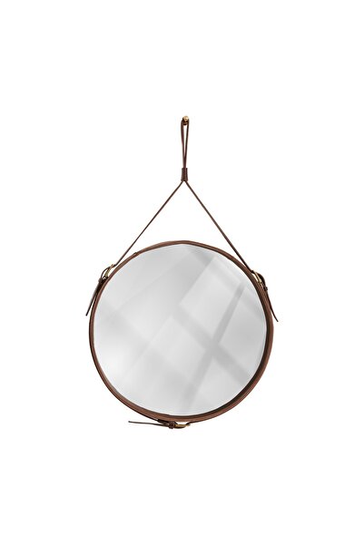 pachamama El Yapımı Hakiki Deri Kahve Adnet Ayna 45 Cm