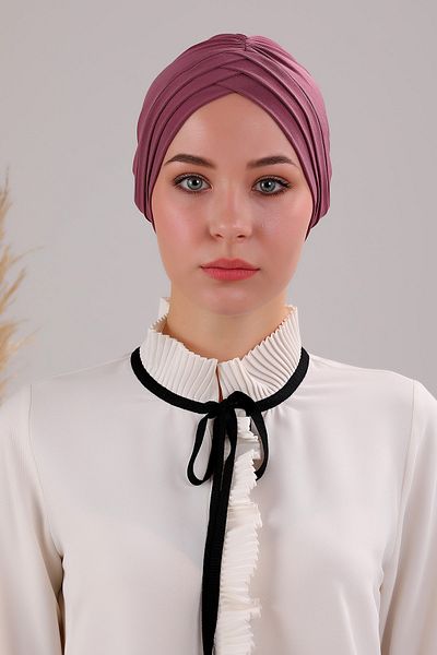 Melodi Scarf Γυναικείο Εξωτερικό Καπό Τριών Ριγών Cross Ready Turban Μωβ