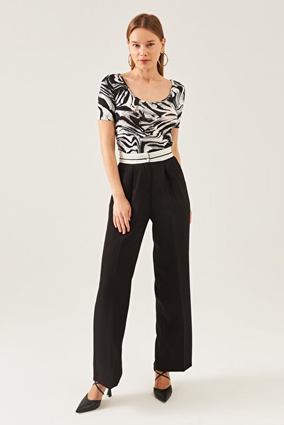 schlank Γυναικεία μπλούζα με γκρι μαύρο σχέδιο με κοντό μανίκι βισκόζης