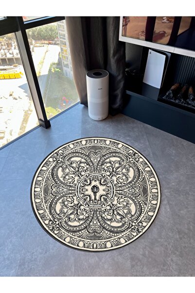 Rugs Modern Halı Country Stil Bej Siyah Otantik Dokuma Taban Yuvarlak Halı Mi...