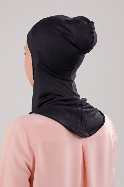 Melodi Scarf Tesettür Hijab Çapraz Bone Boyunluklu Penye Likralı Esnek Ninja Bone Siyah