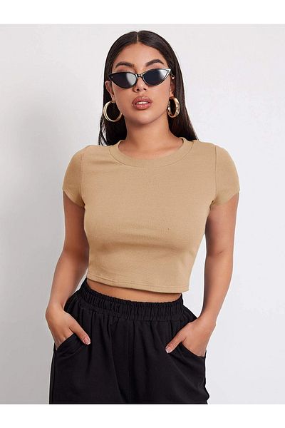 ÖZ PAMUK Γυναικεία Μπλούζα Crop Camisole με μαύρη ριμπ λαιμόκοψη