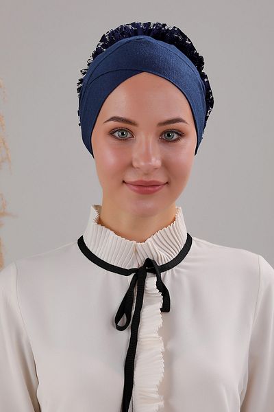 Melodi Scarf Hijab Frilly Cross Bone Navy Blue
