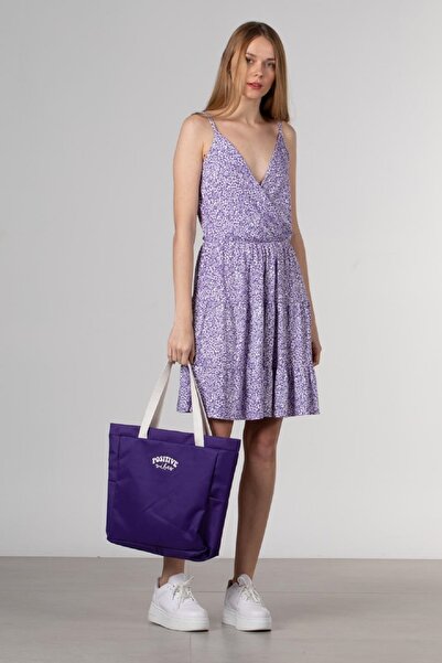 OIL PARK المرأة الأرجواني بروتيل زهرة نمط ليكرا مزدوجة الصدر طوق فستان بحزام