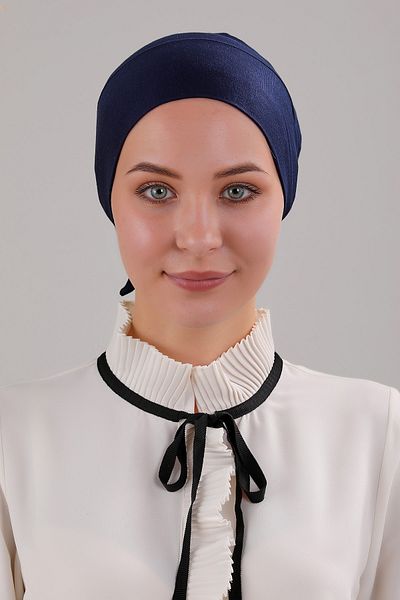 Melodi Scarf Hijab Interlaced Laced Viscose Lycra Bonnet Navy Blue