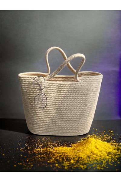 MaVaux Τσάντα παραλίας Jute Straw Look Τσάντα με λαβή γιούτας Vegan Bag