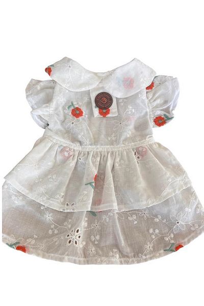 Bi Dolap Ponçik White Scallop Fabric Cat Dog Clothes & Dress
