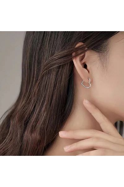 Köstebek Minimal Heart Steel Earrings Single
