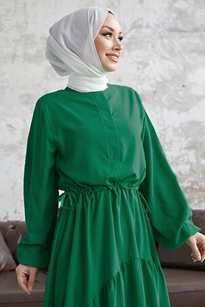 InStyle Merya Tunnel Belted Soft Ayrobin Dress - Dark Green