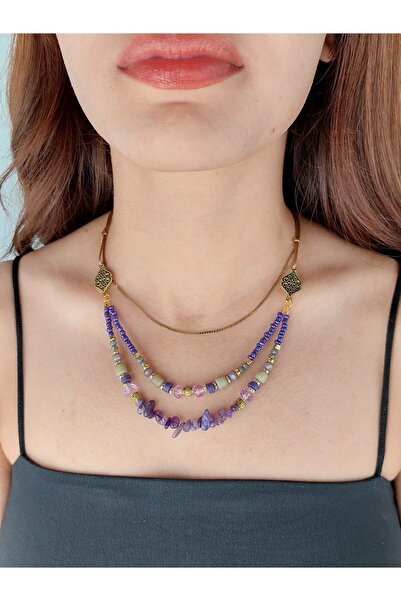 embaaksesuar قلادة نسائية مصنوعة يدويًا من حجر الجمشت الطبيعي