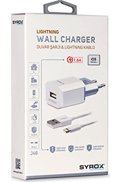 Syrox iPhone Uyumlu Lightning 1.6 mAh Hızlı Şarj Cihazı SYX-J46