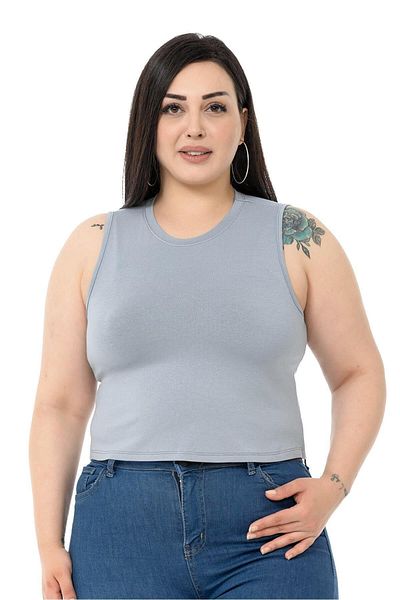 DISENTIS MODEST Plus Size Crew Neck Sleeveless Crop Viscose Light Gray Body