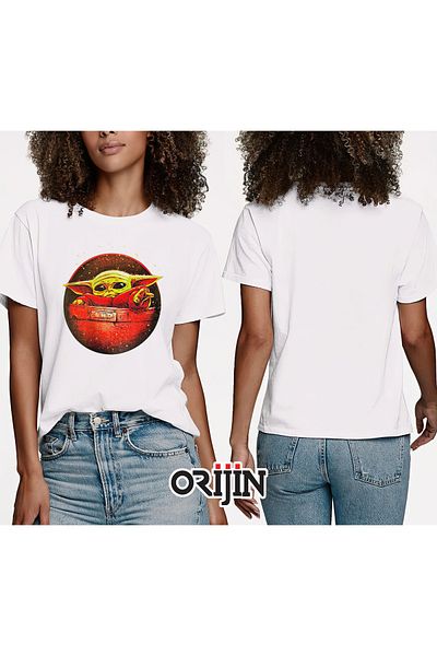 Orijin Tekstil Baby On Board Yoda Baby Yoda Printed Unisex White T-shirt